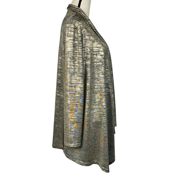 Calvin Klein Large Flyaway Draped Jacket Open Front Long Sleeve Gold Metallic - Picture 3 of 9